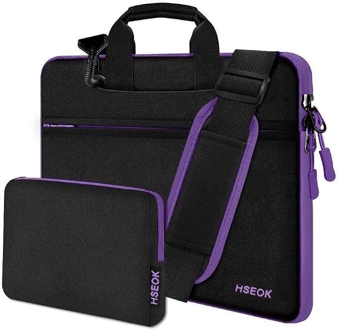 Hseok Laptop Shoulder Bag 13-14 inch Shockproof Water-Resistant HandBag with Small Case Compatible with MacBook Pro/Neo 14" M5/M4/M3/M2/M1, Mac Air/Pro 13.3", XPS 13/14, Most 13"-14" PC,Black-purple