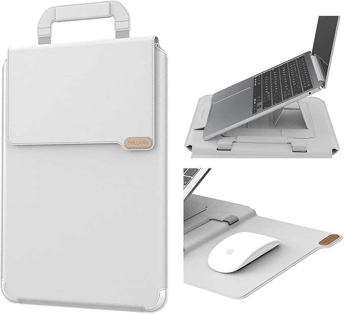 Nillkin Upgraded 13-16 Inch Laptop Sleeve Case for MacBook/Dell/HP/Lenovo/Asus, Unique Slim Travel Computer Bag with Adjustable Stand & Mouse Pad, Magnetic Handle, PU Leather, Gray