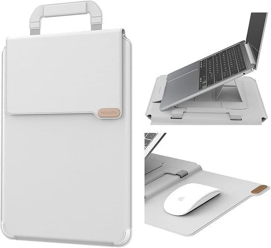 Nillkin Upgraded 13-16 Inch Laptop Sleeve Case for MacBook/Dell/HP/Lenovo/Asus, Unique Slim Travel Computer Bag with Adjustable Stand & Mouse Pad, Magnetic Handle, PU Leather, Gray