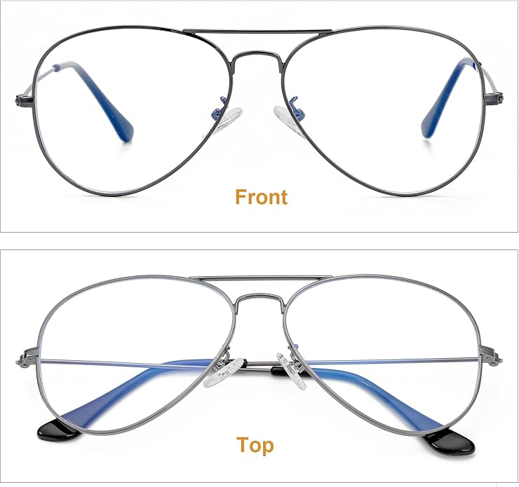 Gleyemor Blue Light Aviator Glasses for Women Men, Metal Frame Anti Blue Light Lens Computer Glasses