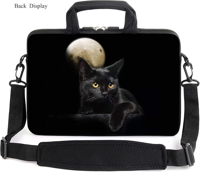 AMARY 17" Laptop Shoulder Bag Carrying Case Adjustable shoulder straps, comfortable handle, front pocket for storing mouse (Cat)