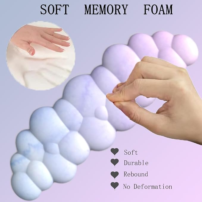 Cloud Mouse Pad and Keyboard Wrist Rest 4PCS Extended Large Desk Mat Pad Set Memory Foam Non-Slip Ergonomic Gaming Mouse Pad Wrist Support for Computer Laptop Home Office Cute Pink Blue Sky