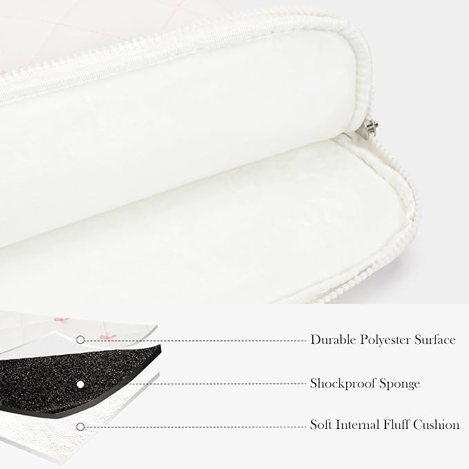 Cute Bow Laptop Case Coquette 13-15 Inch Puffy Laptop Sleeve Accessories Aesthetic Quilted Computer Bag for MacBook (White, 13-14inch)