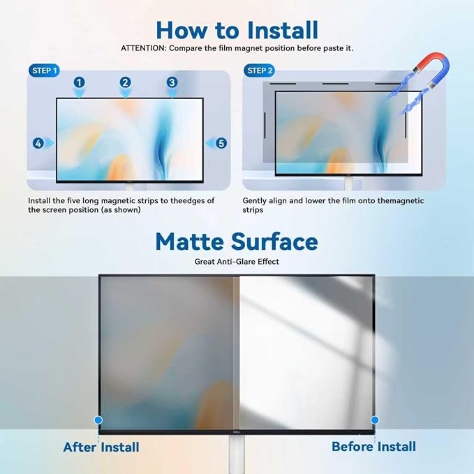 [2-Pack] Magnetic 27 Inch Computer Privacy Screen Protector for 16:9 Monitor, Removable 27in Private Filter for Anti Glare Block Blue Light, Screen Cover Shield Office Shade for Desktop TV Monitor