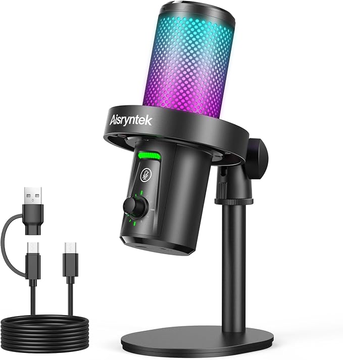 USB Gaming Microphone for PC - 96kHz/24-bit Studio Quality Cardioid Condenser Mic with Mute Button, Gain Control & 3.5mm Headphone Jack - Plug & Play for Streaming, Podcast, Twitch, PS5