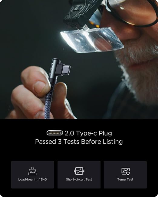 AINOPE 3.3FT USB C Cable 3.1A Fast Charge, Right Angle USBC Charge Cable, Resistant Nylon Braided USB Type C Cable Compatible Galaxy S10 S9 S21, LG V30,V20,G6，USB C Fast Charging Cable