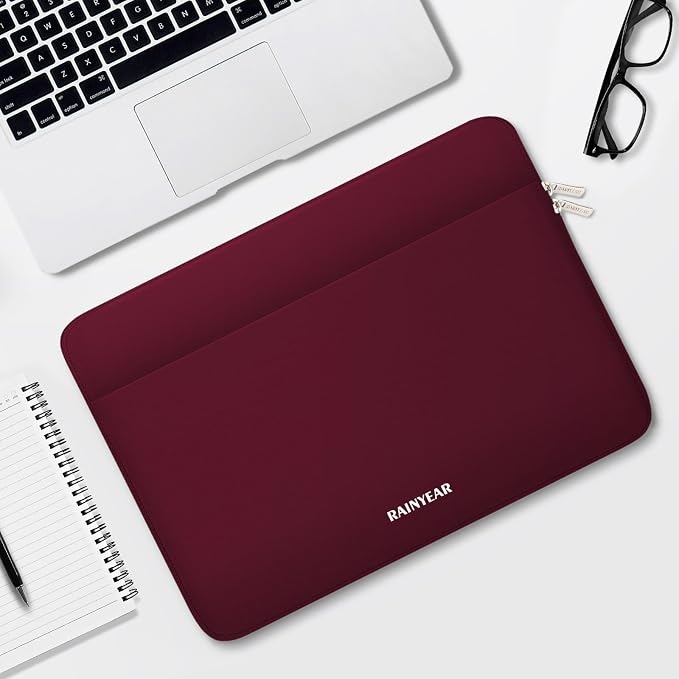 RAINYEAR Laptop Sleeve Case 13.3 Inch, Protective Portable Case with Front Pocket, Briefcase Handbag Laptop Bag Compatible with 13.3-14 Inch Laptop PC, 14 Inch MacBook Pro M5 M4 M3 M2 M1, Red
