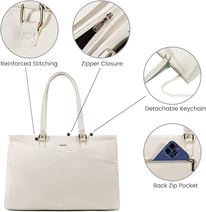 LOVEVOOK Laptop Bag for Women 15.6 Inch Tote Bags Waterproof Computer Briefcase for Teacher Business Office Work Bag,Beige