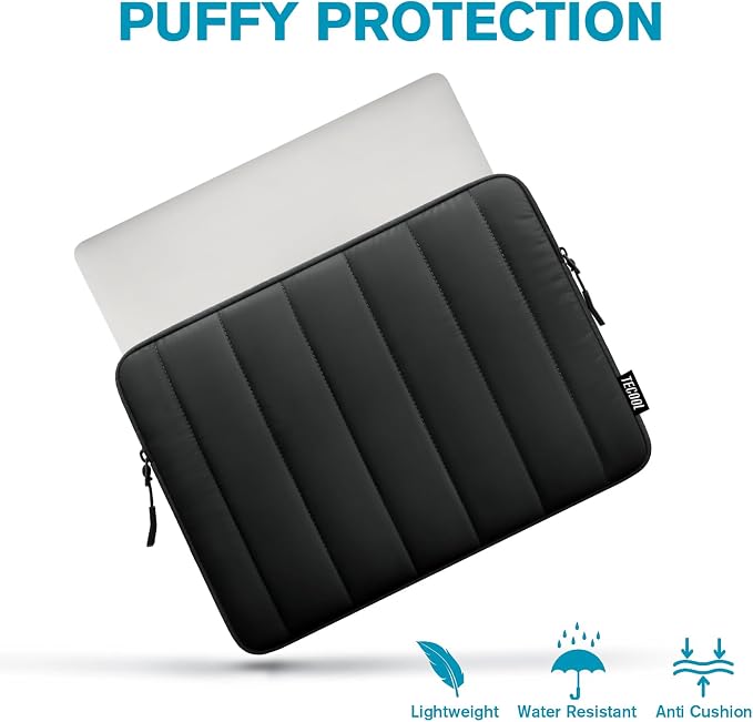 TECOOL Puffy Laptop Case 13.3 inch,13-13.3 inch Laptop Sleeve for MacBook Air 13 inch M5(2026) M4 M3 M2 M1,Macbook Neo 13 A18, Mac Pro 13/Mac Pro 14 M5 Waterproof Notebook Sleeve with Small Case,Black