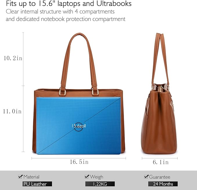 LOVEVOOK Laptop Tote Bag for Women,15.6 Inch Waterproof Computer Bags Women Business Office Work Bag Briefcase, Brown