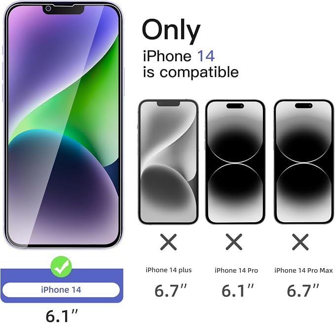 NEW'C 3x Privacy for iPhone 14 Screen Protector (6.1 inches)+ 3x Camera Lens Protector, Sensor Protection, Case Friendly Tempered Glass Film +Dust Plug - Enhanced Privacy Angle of 28 Degrees