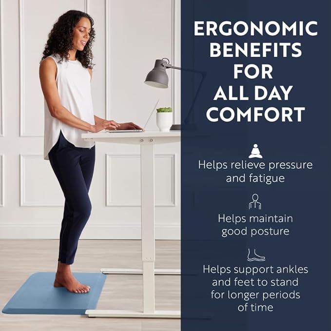 KANGAROO Anti Fatigue Mats for Kitchen Floor, 39x20, Reduce Foot, Knee Pressure, 3/4 Inch Thick Cushioned Ergonomic Mat, Waterproof Comfort Rug for Under Sinks, Standing Desk, Store Floors, Sky Blue