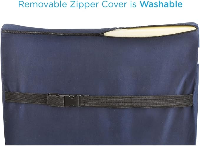 nova Lumbar Back Support Cushion – Contoured High-Density Foam Back Pillow for Office Chair, Car, Plane & Wheelchair – Adjustable Strap, Removable Washable Cover, Navy Blue (14” x 13”)