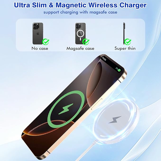 Apple Mag Safe Charger, 10FT Magnetic Charger for iPhone 17/16 iPhone Wireless Charging Pad 15W Fast Wireless Chargers for Apple 17 Pro Max/Air/17/16 Pro/15/14/13/12, AirPods Pro 3/2 Mag Safe Charging