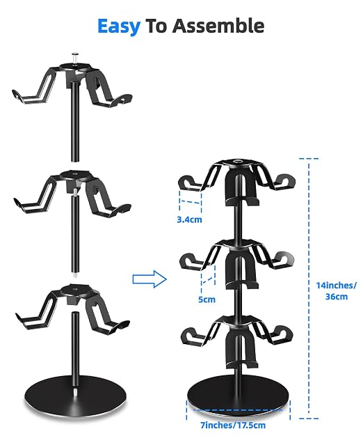Aluminum Alloy Controller Holder 3 Layers,360 Degree Rotation Tier,Gaming Controller Stand for Xbox PS5 PS4 Switch,Headphone Stand,Headset Holder & Desk Mounts for 9 Packs Controller