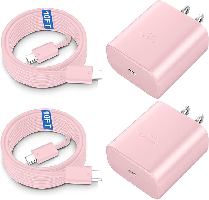 USB-C Super Fast Charger 45Watt Type C Android Phone Charging Block with 10FT Cable for Samsung Galaxy S26 S25 S24 S23 Ultra/S26 S25 S24 S23 S22 S21 S20/Note 10/20-Pink