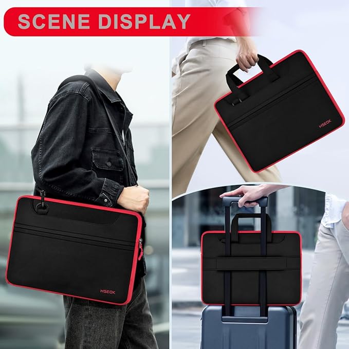 Laptop Shoulder Bag 17.3 inch Case, Durable Shockproof Protective Briefcase with Multi-Pockets Compatible with Most 17-17.3 inch HP Acer Dell Lenovo ASUS MSI Notebooks,Black red
