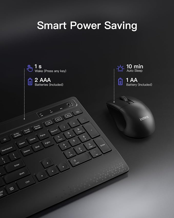 Inateck Wireless Keyboard Mouse Set, QWERTZ Wireless Keyboard in Full Size, 3 Bluetooth, with Wrist Rest, AI Function, Silent Keyboard for Mac, Windows, Laptop, PC, Smart TV, KB06006
