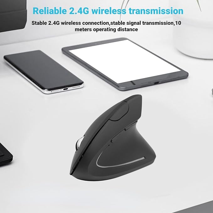 Vertical Mouse for Gaming and Work, 2.4G Wireless Lighted Mouse with Adjustable DPI, Battery Operated