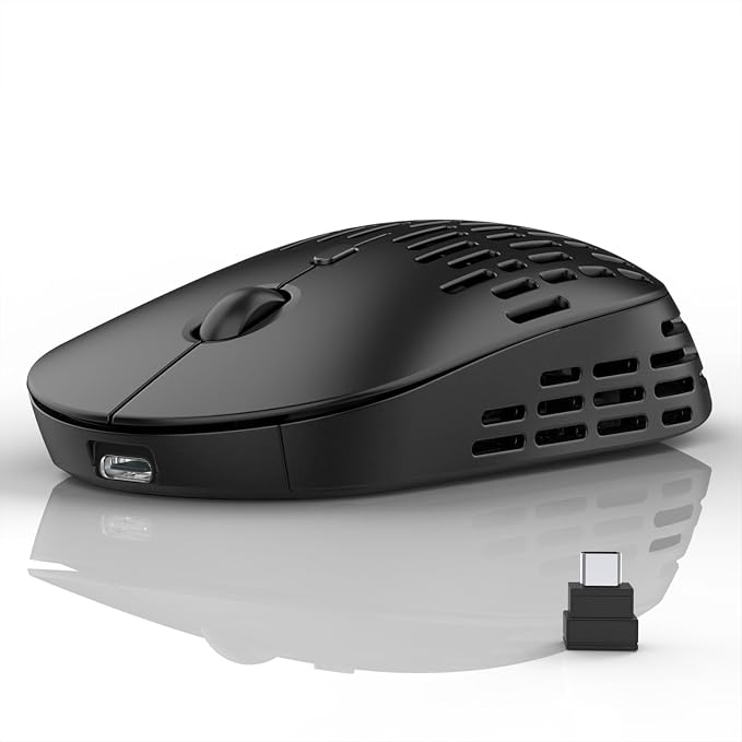 RAPIQUE Bluetooth Wireless Mouse - (BT+USB-C Receiver) Dual Mode, Rechargeable, Lightweight, Silent Computer Mice with Type C Receiver, USB C Mouse for MacBook, Laptop, Tablet, Chromebook (Black)
