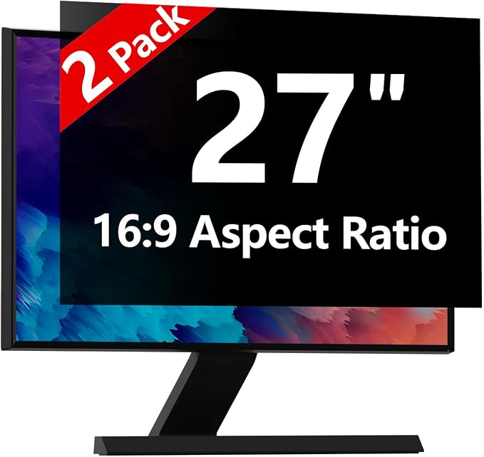RedANGEL 【2-Pack】 27 Inch Computer Privacy Screen for 16:9 Monitors with Anti-Spy Anti-Glare Filter, Blue Light Blocking & Eye Protection, Removable Anti-Scratch HD Clarity Screen Protector