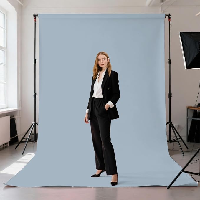 Dusty Blue Photo Backdrop for Photoshoot 8x10ft, Zoom Meeting Photography Backdrop Studio Shooting Props