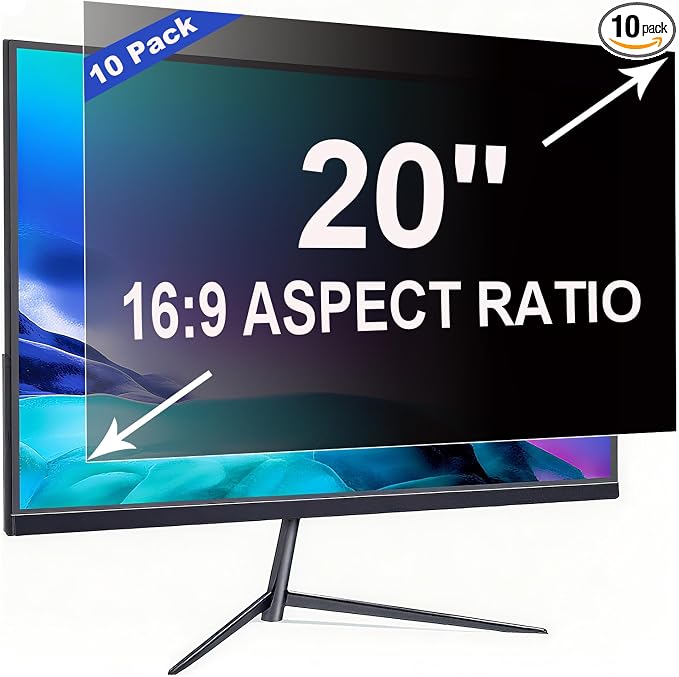 10 Pack Privacy Screen for 20 Inch 16:9 (44.2x24.9cm) Computer Monitor - Blue Light Filter & Anti-Glare, Removable Screen Privacy Shield | PC Protector Film for Office