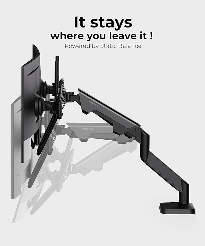 Modernsolid Dual Monitor Arm Desk Mount with Gas Spring, Fits 17–32 inches Screens up to 33 lbs, VESA 75x75/100x100, Crossbar Handle for Easy Adjustment, Black