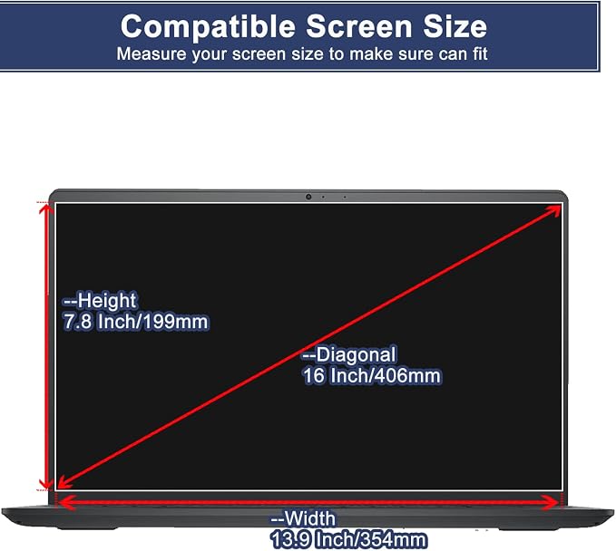 Laptop Privacy Screen 16 Inch for 16:10 Widescreen Display, Anti Blue Light Glare Privacy Filter, For LG Gram 16" Laptop Screen Privacy Shield, Anti-Scratch Screen Protector