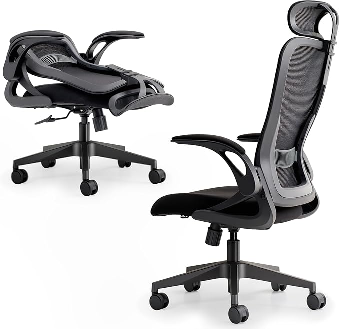 Tervo Model U | Folding Office Chair for Small Spaces | Gaming Chair for Adults & Kids | Ergonomic Mesh Computer Chair for Bedroom | Foldable Desk Chair for Home Work (Midnight Black Headrest)