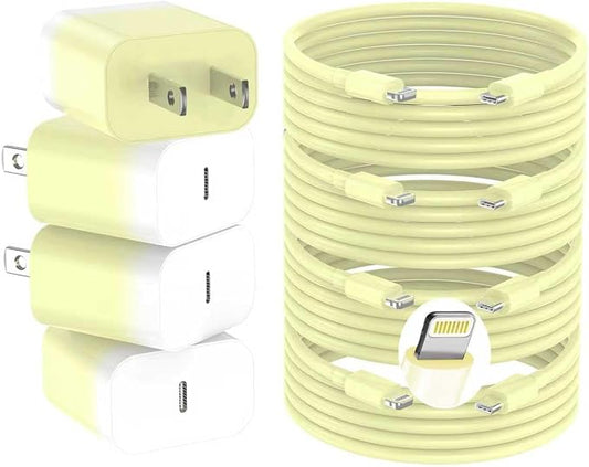 GREPHONE iPhone Charger Fast Charging,20W PD USB C Wall Charger 4 Pack with 6FT Fast Charging Cable - Fast Charger for iPhone 14/14 Pro Max/13/13 Pro/12/12 Pro/11/11 Pro/XS, iPad(Yellow)