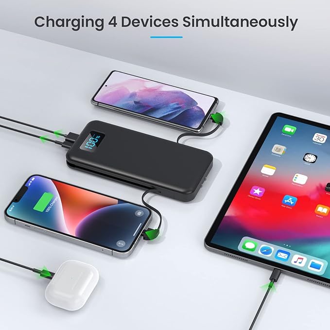 Portable Charger with Built-in AC Plug and Cables,13800mAh USB C Fast Charging Power Bank,Travel Essentials Portable Phone Charger Battery Pack for iPhone 17/16/15/14/13,Galaxy,Android-Graphite Black