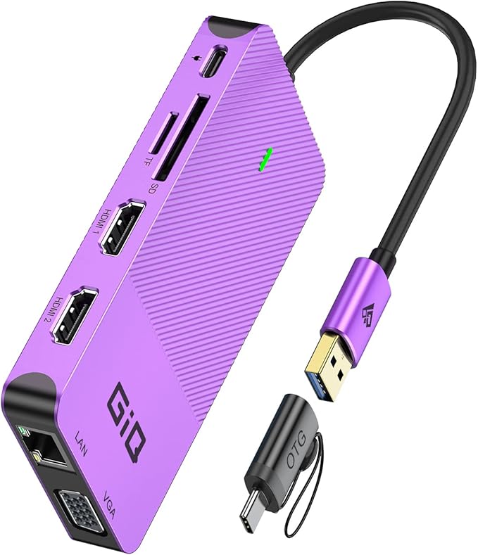 USB Docking Station GIQ USB C hub USB 3.0 to Dual HDMI VGA Adapter Triple Display USB C Laptop Docking Station Dual Display Compatible with MacBook M1 USB Dock-Purple