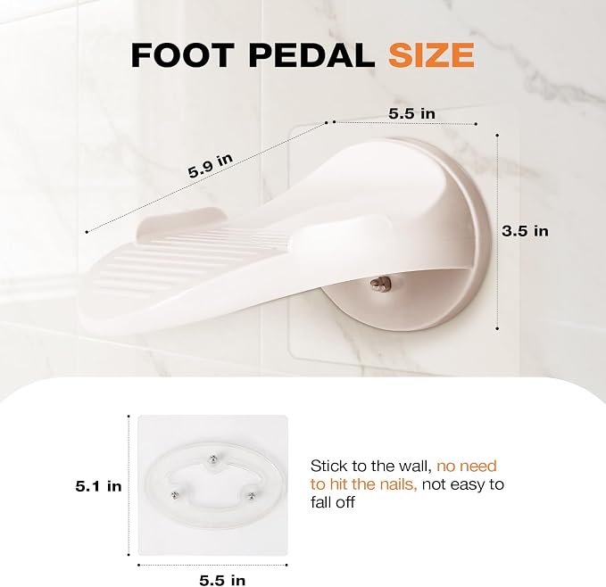 Tokokimo Shower Foot Rest for Shaving Legs, Pedicure Foot Rest for Inside Shower, Shaving Stool No Drilling is Needed Non-Slip Bathroom Pedal, Suitable for Smooth Tiles, Smooth Marble, Smooth Glass
