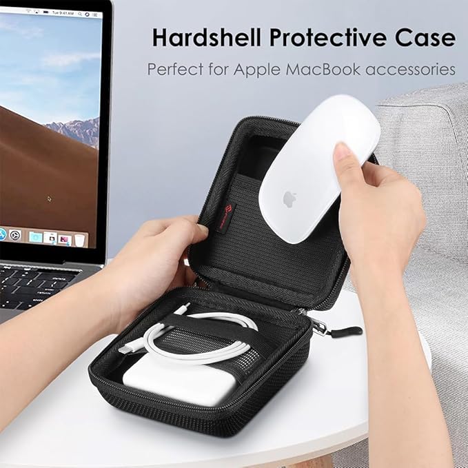 FINPAC Hard Case for MacBook Charger, Small Electronic Organizer Bag for MacBook Power Adapter, Portable Pouch Travel Storage for Laptop Accessories, Magic Mouse, USB Drives, GoPro, Gadgets - Black
