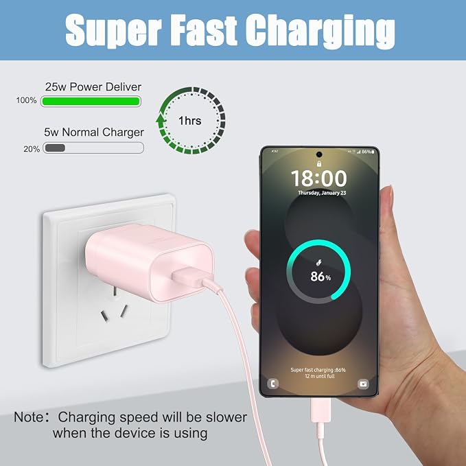 USB C Charger,25W Charger Fast Charging Block Phone Charger Android & Fast Charger Type C 10Ft Cable Cord for Samsung Galaxy S26/S25/S24/S24+/S24 Ultra/S23/S23+/S23Ultra/S22/S22+/S22Ultra/S21/S20,Pink