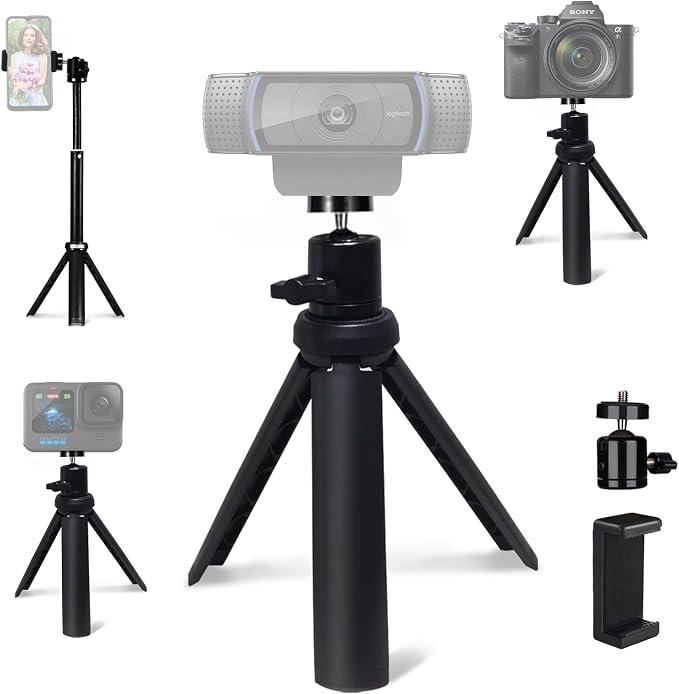 NexiGo Lightweight Mini Tripod for Camera/Phone/Webcam, Extendable Stand, for NexiGo Logitech Webcam C920 C922 C925e C922x C930e C930 C615 Brio and Other Lightweight Devices with 1/4" Thread