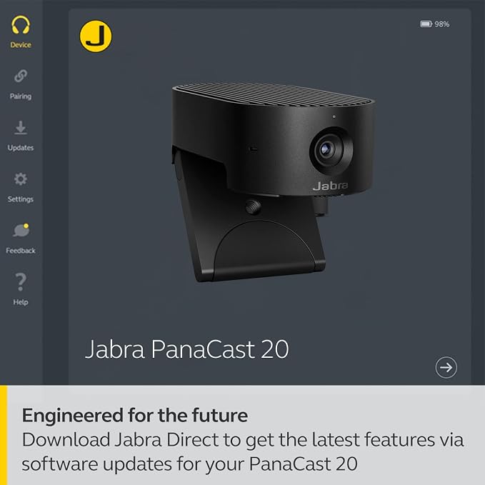 Jabra PanaCast 20 Conferencing Camera - Flexible Plug & Play Personal Video Solution Computer Webcam with AI-Powered 4K Ultra-HD, Intelligent Zoom, and Lighting Optimization - Black