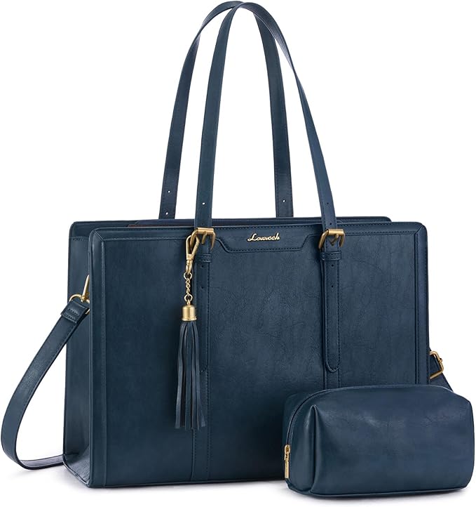 LOVEVOOK Laptop Bag for Women Vintage Leather Work Tote 15.6 inch Large Capacity Computer bag with Clutch Purse for Office, Travel, Casual