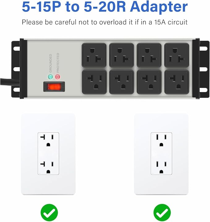 CCCEI Heavy Duty Power Strip Surge Protector 20 AMP Switch, 12 Gauge Extension Cord with Multiple Outlets, Industrial, Shop, Garage High Amp Wall Mount Electric Extender. 10FT, Grey.