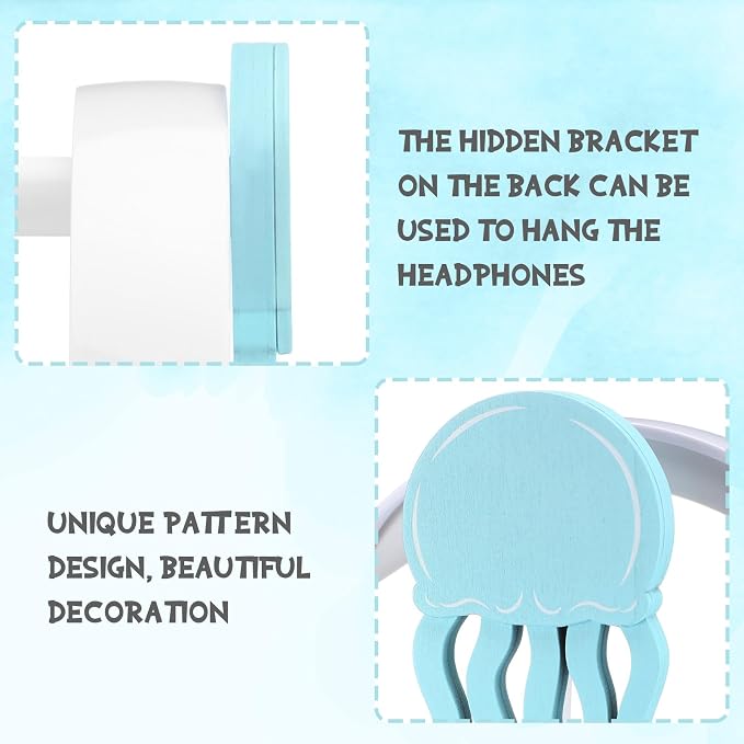 Yookeer Jellyfish Headphone Stand Cute Blue Headphone Stand Decorative Ocean Sea Wood Desk Decor for Gamer Room Office Desk Gaming Gifts for Girlfriend Office Worker