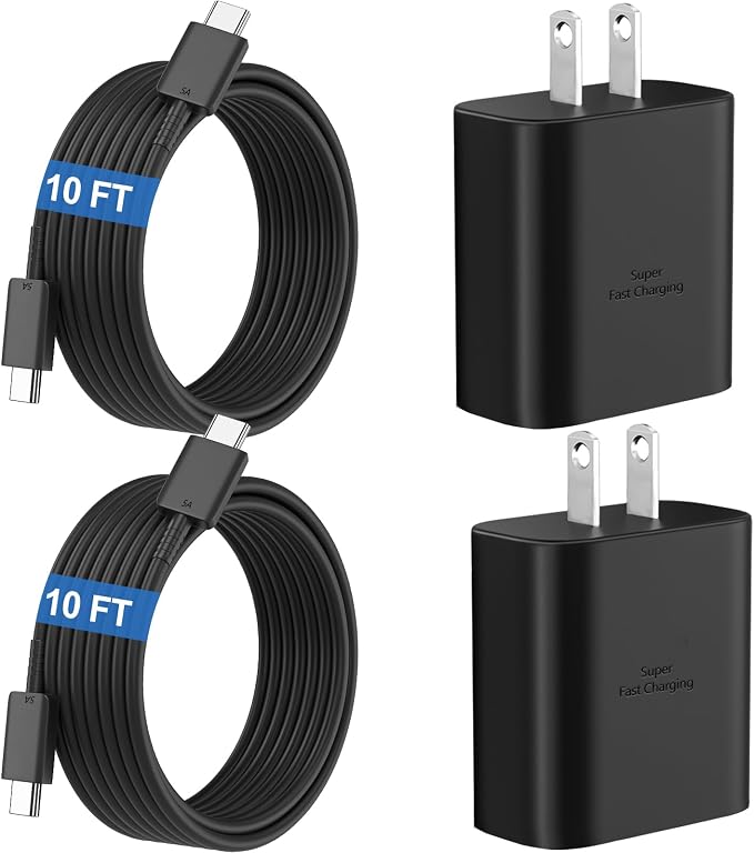 45W Super Fast Charger USB C Android Phone Type C Charger Fast Charging Block with 10FT Cord for Samsung Galaxy S26/S26 Ultra/S26+/S25 Ultra/S25/S24 Ultra/S24/S23 Ultra/S22/S21/S20/Note 10, Black