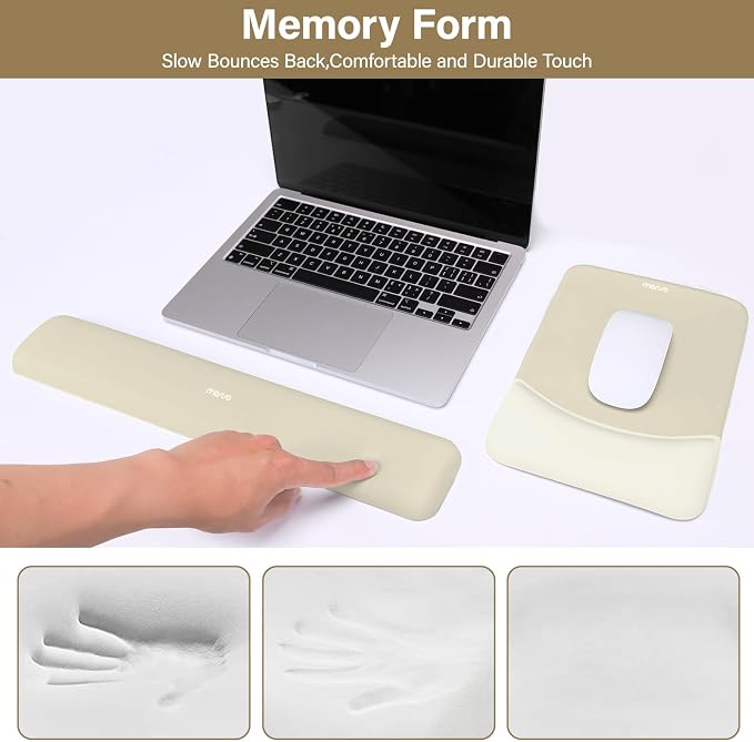 MOSISO Wrist Rest Support for Mouse Pad&Keyboard Set, Rectangular Ergonomic Mousepad Non-Slip Base Home/Office Pain Relief&Easy Typing Pad with Neoprene Cloth&Raised Silicone Lining, Khaki