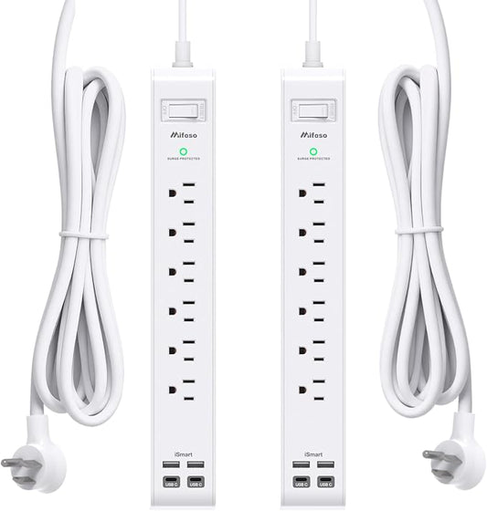 2 Pack Power Strip, 5FT Extension Cord, Surge Protector with 6 Outlets and 4 USB Ports (2 USB C), Flat Plug Overload Protection, Extension Cord with Multiple Outlets, Wall Mount for Home Dorm College