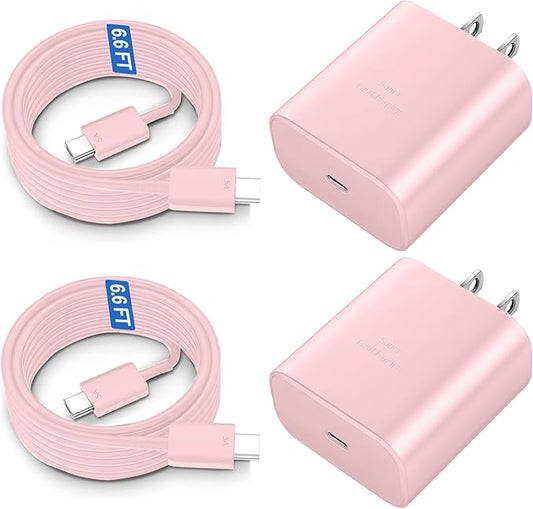 45W USB-C Super Fast Charger Type C Android Phone Charging Block for Samsung Galaxy S26 S25 S24 S23 Ultra/S26 S25 S24 S23 S22 S21 S20/Note 10/20,PPS Charger with 6.6FT Cord-Pink