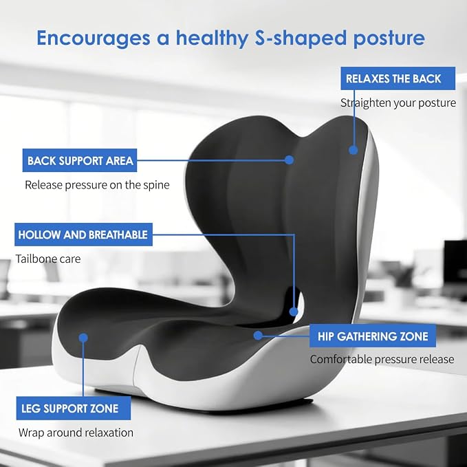 Breathable Ergonomic Memory Foam Seat Cushion & Lumbar Support Pillow, X-Large L-Shaped Coccyx Cushion with Tailbone Hollow, Pain Relief Pad, Ideal for Office Chair, Car, Gaming Chair & Wheelchair