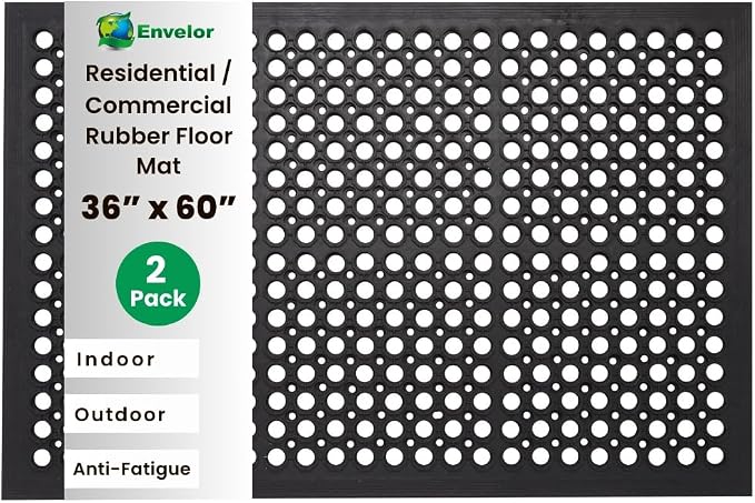 Envelor Anti Fatigue Mat 2 Pack Rubber Floor Mats Door Mat Non Slip Drainage Mat for Entryway, Kitchen, Restaurant, Garage, Heavy Duty Use Doormat, Commercial Floor Mat Industrial 36 x 60 Inches