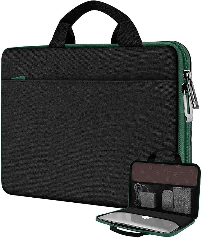 Hseok Laptop Case 13.3-14 inch Sleeve, TSA Computer Handbag Water-Resistant and Shockproof Bag Compatible with MacBook Pro/Neo 14", Mac Air/Pro 13.3" and 13"-14" Notebooks Chromebooks,Black-Green