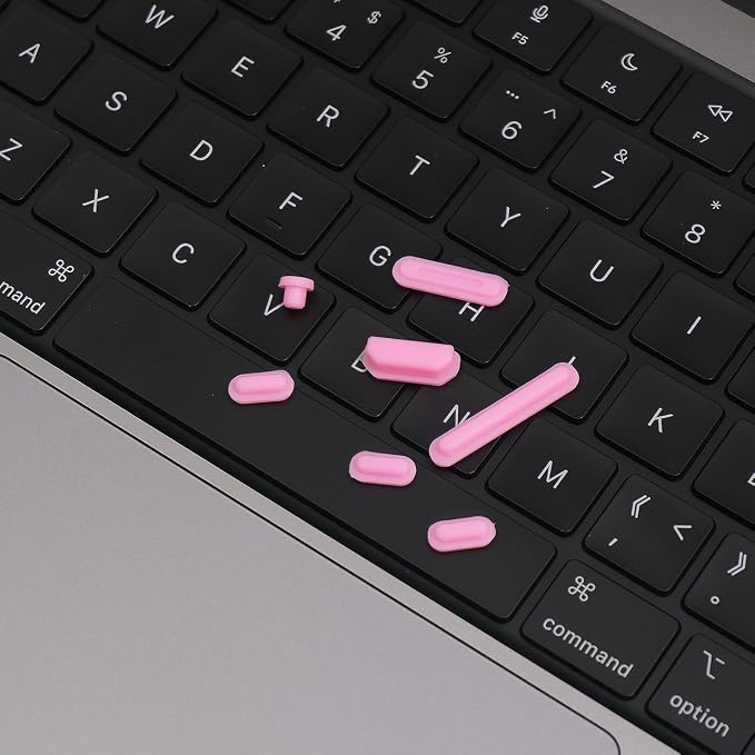 ProElife 7 Pcs Anti Dust Dirt Plug Cups Set for 2026-2021 MacBook Pro 14.2 inch 16.2 inch M5 M4 M3 M2 M1 Pro/Max & 2026 MacBook Neo 13 inch A18 Pro Accessory Silicone Anti Dirt Protective Cover (Pink)