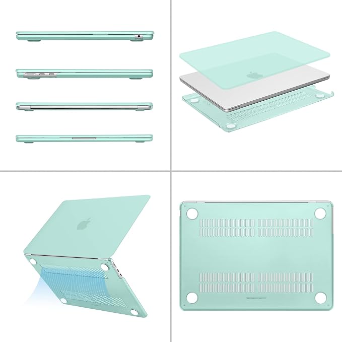 MOSISO Compatible with MacBook Air 13 inch Case M5 2026 M4 2025 M3 M2 2024-2022 A3449 A3240 A3113 A2681, Hard Shell&Keyboard Cover&Screen Film&Type C for MacBook Air 13.6 inch Case, Mint Green